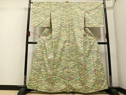 平和屋着物●本場大島紬　風景草花文　正絹　逸品　AABE8156ph
