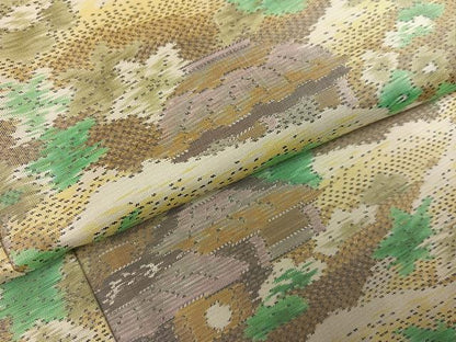平和屋着物●本場大島紬　風景草花文　正絹　逸品　AABE8156ph
