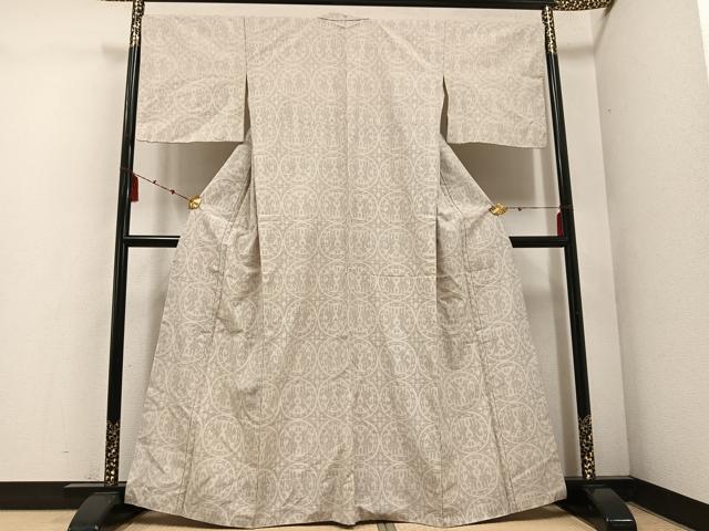 平和屋着物●結城紬　80亀甲　朱雀丸文　正絹　逸品　AABE8158ph