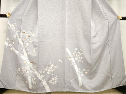 平和屋着物▼訪問着　絞り　刺繍　松竹梅舞花文　金彩　正絹　逸品　AABE8163ck