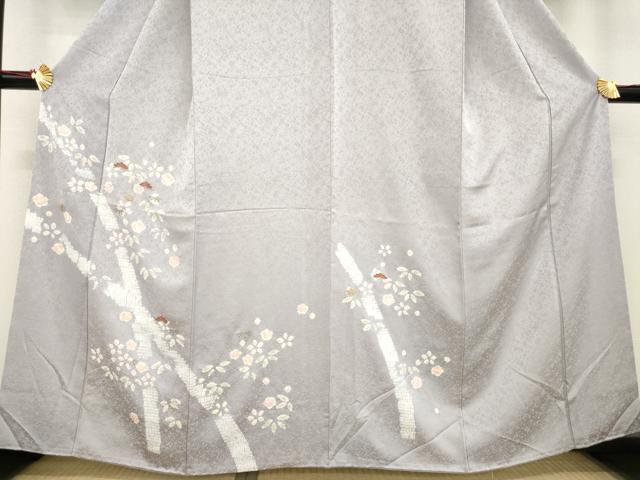 平和屋着物▼訪問着　絞り　刺繍　松竹梅舞花文　金彩　正絹　逸品　AABE8163ck