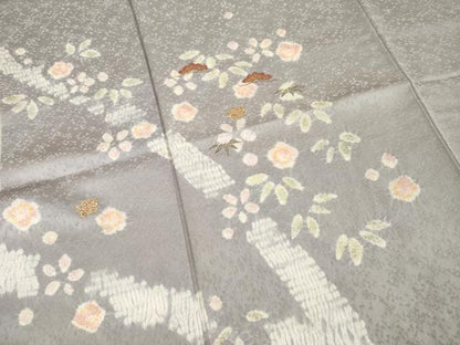 平和屋着物▼訪問着　絞り　刺繍　松竹梅舞花文　金彩　正絹　逸品　AABE8163ck