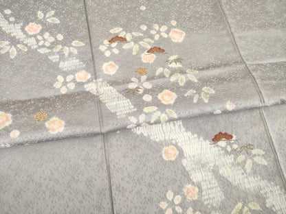 平和屋着物▼訪問着　絞り　刺繍　松竹梅舞花文　金彩　正絹　逸品　AABE8163ck