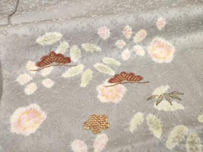 平和屋着物▼訪問着　絞り　刺繍　松竹梅舞花文　金彩　正絹　逸品　AABE8163ck