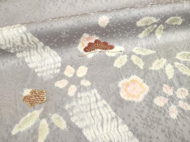 平和屋着物▼訪問着　絞り　刺繍　松竹梅舞花文　金彩　正絹　逸品　AABE8163ck