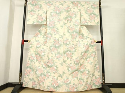 平和屋着物●上質な紬　草花文　正絹　逸品　AABE8164ck