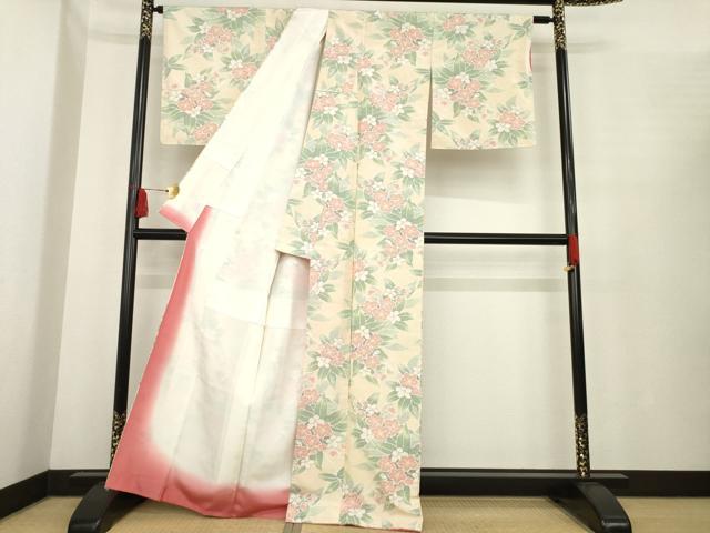 平和屋着物●上質な紬　草花文　正絹　逸品　AABE8164ck