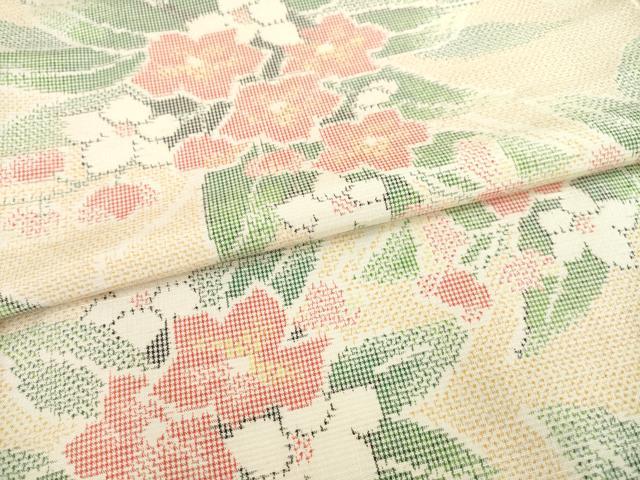 平和屋着物●上質な紬　草花文　正絹　逸品　AABE8164ck