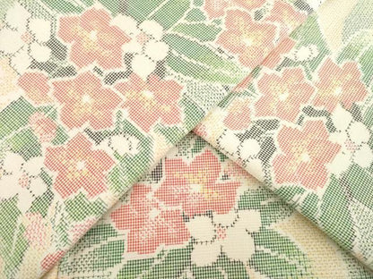 平和屋着物●上質な紬　草花文　正絹　逸品　AABE8164ck