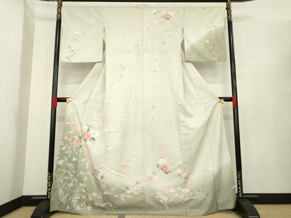 平和屋着物●訪問着　友禅　作家物　枝花文　正絹　逸品　AABE8165ck
