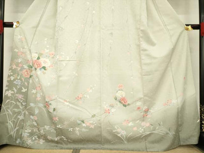 平和屋着物●訪問着　友禅　作家物　枝花文　正絹　逸品　AABE8165ck