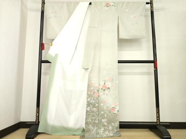 平和屋着物●訪問着　友禅　作家物　枝花文　正絹　逸品　AABE8165ck