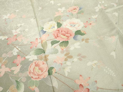 平和屋着物●訪問着　友禅　作家物　枝花文　正絹　逸品　AABE8165ck