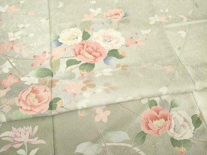 平和屋着物●訪問着　友禅　作家物　枝花文　正絹　逸品　AABE8165ck