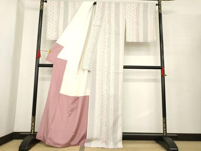 平和屋着物●本塩沢　110亀甲　麻の葉間道　正絹　逸品　AABE8169ck