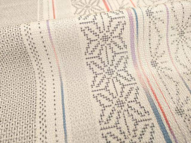 平和屋着物●本塩沢　110亀甲　麻の葉間道　正絹　逸品　AABE8169ck