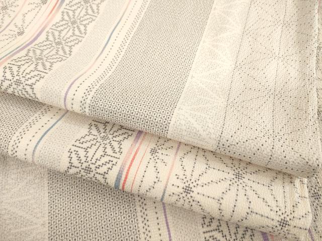 平和屋着物●本塩沢　110亀甲　麻の葉間道　正絹　逸品　AABE8169ck