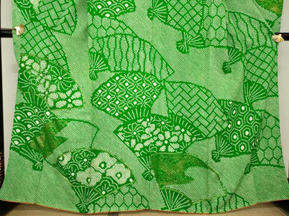 平和屋着物●豪華振袖　総絞り　駒刺繍　扇面花文　金彩　正絹　逸品　AABE8176ck