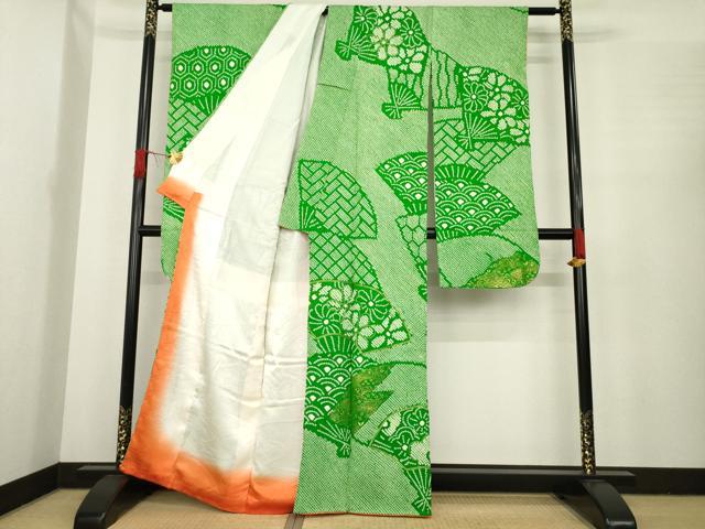 平和屋着物●豪華振袖　総絞り　駒刺繍　扇面花文　金彩　正絹　逸品　AABE8176ck
