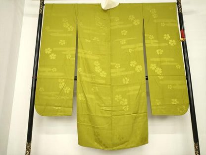 平和屋着物●振袖用長襦袢　無双仕立て　エ霞花地紋　国防色　広衿仕立て　やまと誂製　正絹　逸品　AABE8195ck