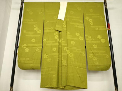 平和屋着物●振袖用長襦袢　無双仕立て　エ霞花地紋　国防色　広衿仕立て　やまと誂製　正絹　逸品　AABE8195ck