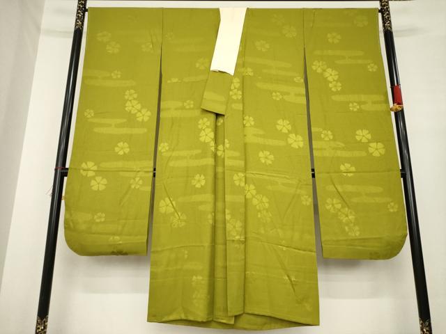 平和屋着物●振袖用長襦袢　無双仕立て　エ霞花地紋　国防色　広衿仕立て　やまと誂製　正絹　逸品　AABE8195ck