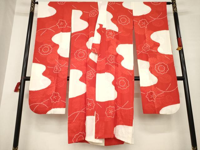 平和屋着物●振袖用長襦袢　無双仕立て　絞り　舞花文　正絹　逸品　AABE8196ck