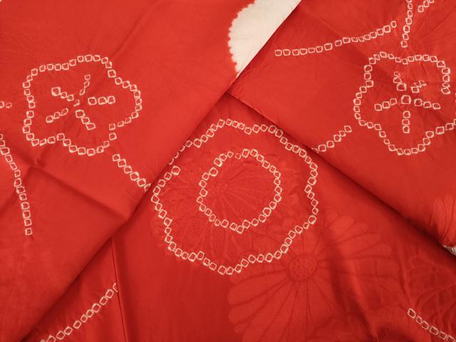 平和屋着物●振袖用長襦袢　無双仕立て　絞り　舞花文　正絹　逸品　AABE8196ck