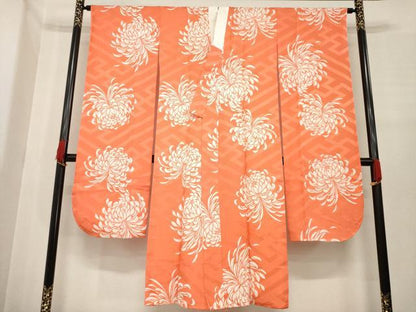 平和屋着物●振袖用長襦袢　袷　菊　正絹　逸品　AABE8198ck