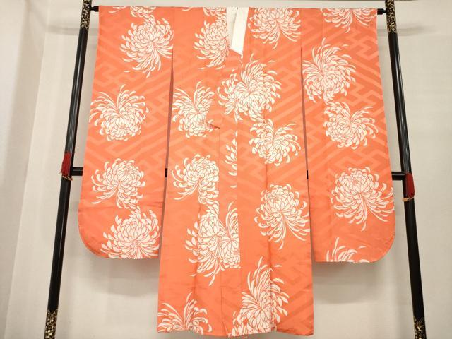 平和屋着物●振袖用長襦袢　袷　菊　正絹　逸品　AABE8198ck