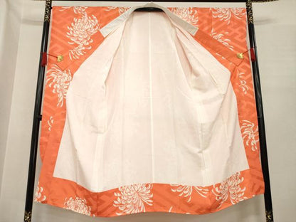 平和屋着物●振袖用長襦袢　袷　菊　正絹　逸品　AABE8198ck