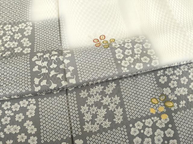 平和屋着物●訪問着　刺繍　市松草花文　丹後ちりめん　金彩　反端付き　正絹　逸品　未使用　AABE8202ck 平和屋着物○訪問着 刺繍 市松草花文 丹後ちりめん 金彩 反端付き