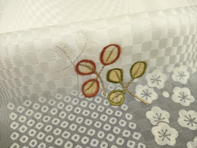 平和屋着物●訪問着　刺繍　市松草花文　丹後ちりめん　金彩　反端付き　正絹　逸品　未使用　AABE8202ck 平和屋着物○訪問着 刺繍 市松草花文 丹後ちりめん 金彩 反端付き