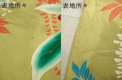 平和屋着物●アンティーク　大正ロマン　訪問着　刺繍　草花文　金彩　正絹　逸品　AABE8203ck