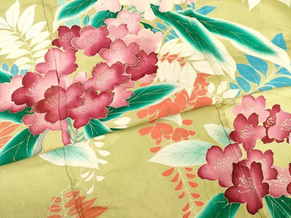 平和屋着物●アンティーク　大正ロマン　訪問着　刺繍　草花文　金彩　正絹　逸品　AABE8203ck