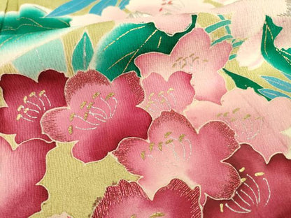 平和屋着物●アンティーク　大正ロマン　訪問着　刺繍　草花文　金彩　正絹　逸品　AABE8203ck