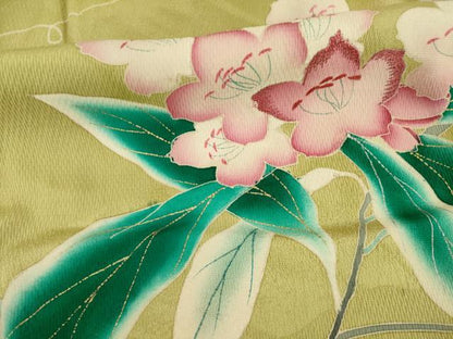 平和屋着物●アンティーク　大正ロマン　訪問着　刺繍　草花文　金彩　正絹　逸品　AABE8203ck