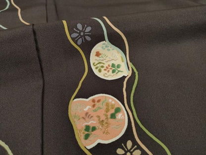 平和屋着物●訪問着　刺繍　道長花丸文　暈し染め　正絹　逸品　AABE8205ck
