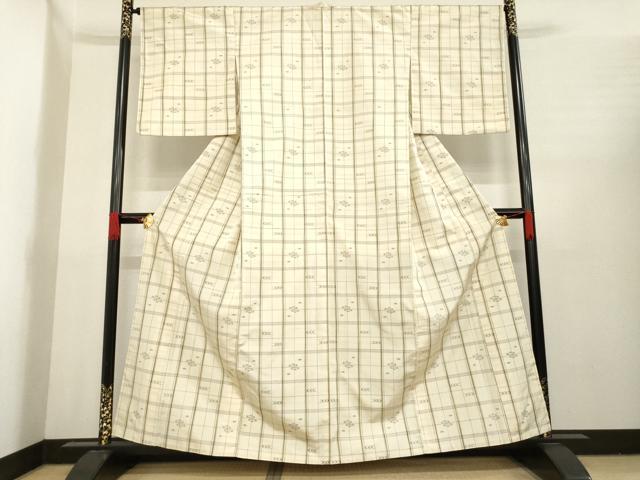 平和屋着物●上質な紬　琉球絣文様　格子　正絹　逸品　AABE8212ck