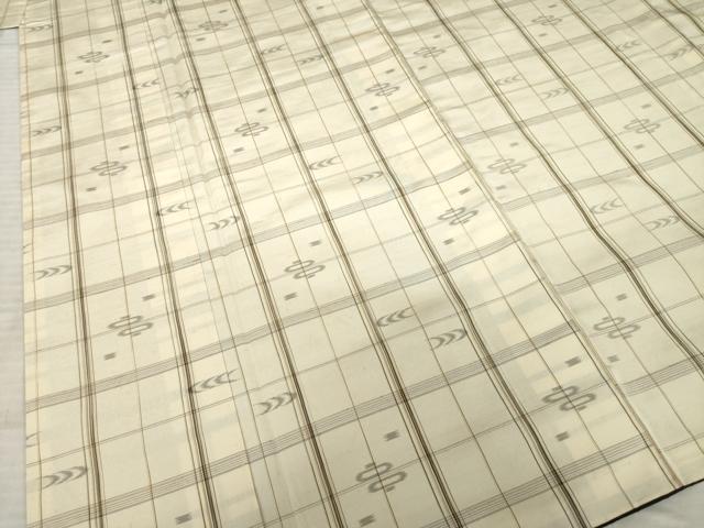 平和屋着物●上質な紬　琉球絣文様　格子　正絹　逸品　AABE8212ck