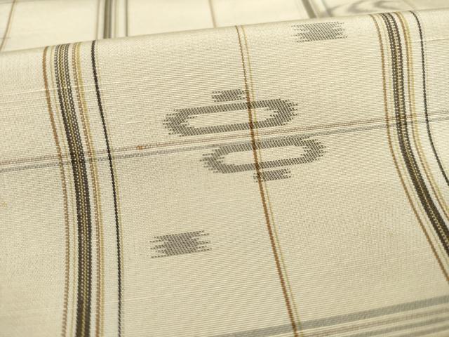 平和屋着物●上質な紬　琉球絣文様　格子　正絹　逸品　AABE8212ck