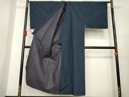 平和屋着物●男性　紬　アンサンブル　色無地　青褐色　正絹　逸品　未使用　AABE8216ck