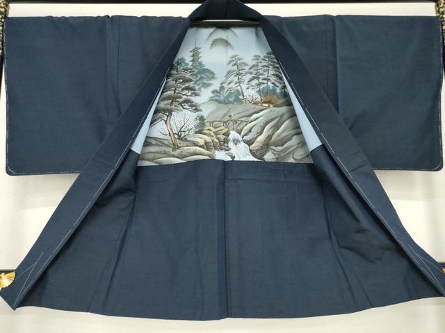 平和屋着物●男性　紬　アンサンブル　色無地　青褐色　正絹　逸品　未使用　AABE8216ck 平和屋着物○男性 紬 アンサンブル 色無地 青褐色 正絹 逸品 未使用