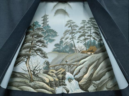 平和屋着物●男性　紬　アンサンブル　色無地　青褐色　正絹　逸品　未使用　AABE8216ck