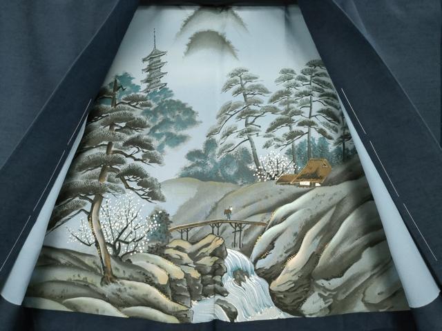 平和屋着物●男性　紬　アンサンブル　色無地　青褐色　正絹　逸品　未使用　AABE8216ck