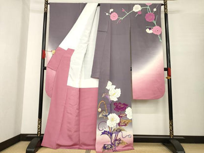 平和屋着物●豪華振袖　草花文　暈し染め　金彩　正絹　逸品　AABE8218ck