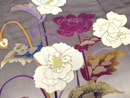 平和屋着物●豪華振袖　草花文　暈し染め　金彩　正絹　逸品　AABE8218ck