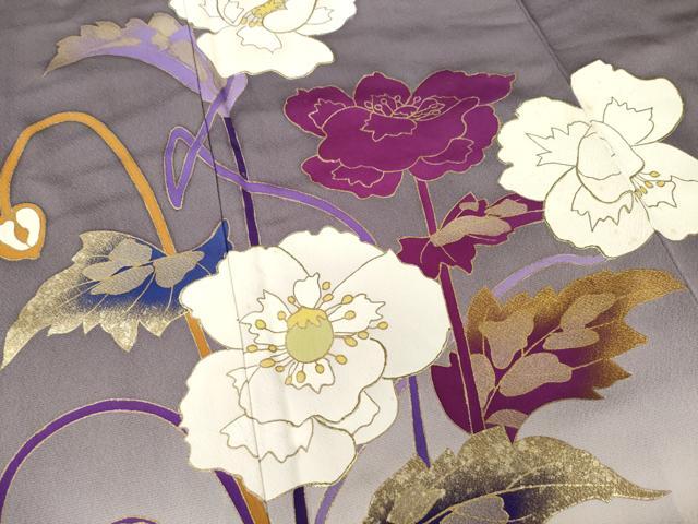 平和屋着物●豪華振袖　草花文　暈し染め　金彩　正絹　逸品　AABE8218ck
