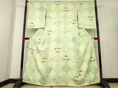 平和屋着物●上質な小紋　総絞り　菱繋ぎ　正絹　逸品　AABE8220ck