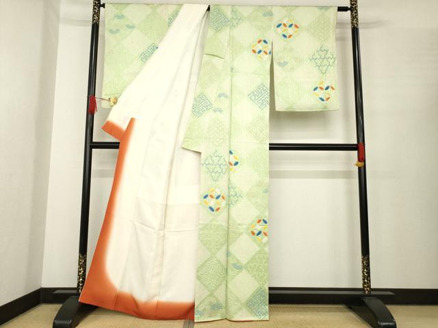 平和屋着物●上質な小紋　総絞り　菱繋ぎ　正絹　逸品　AABE8220ck